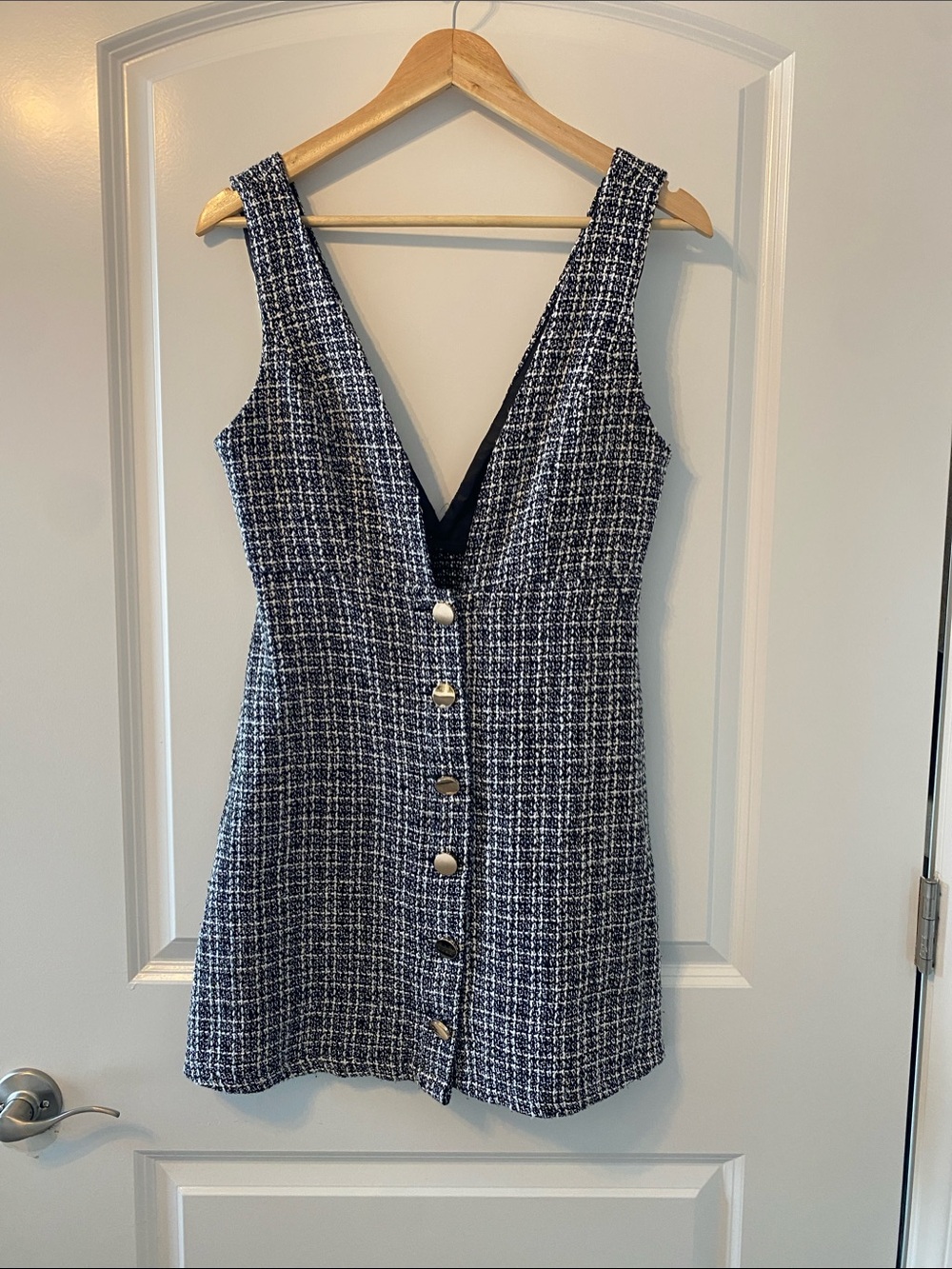 Sleeveless Black Tweed Button-Front Dress